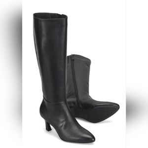 Black Over-the-Knee Heel Boots with Side Zip